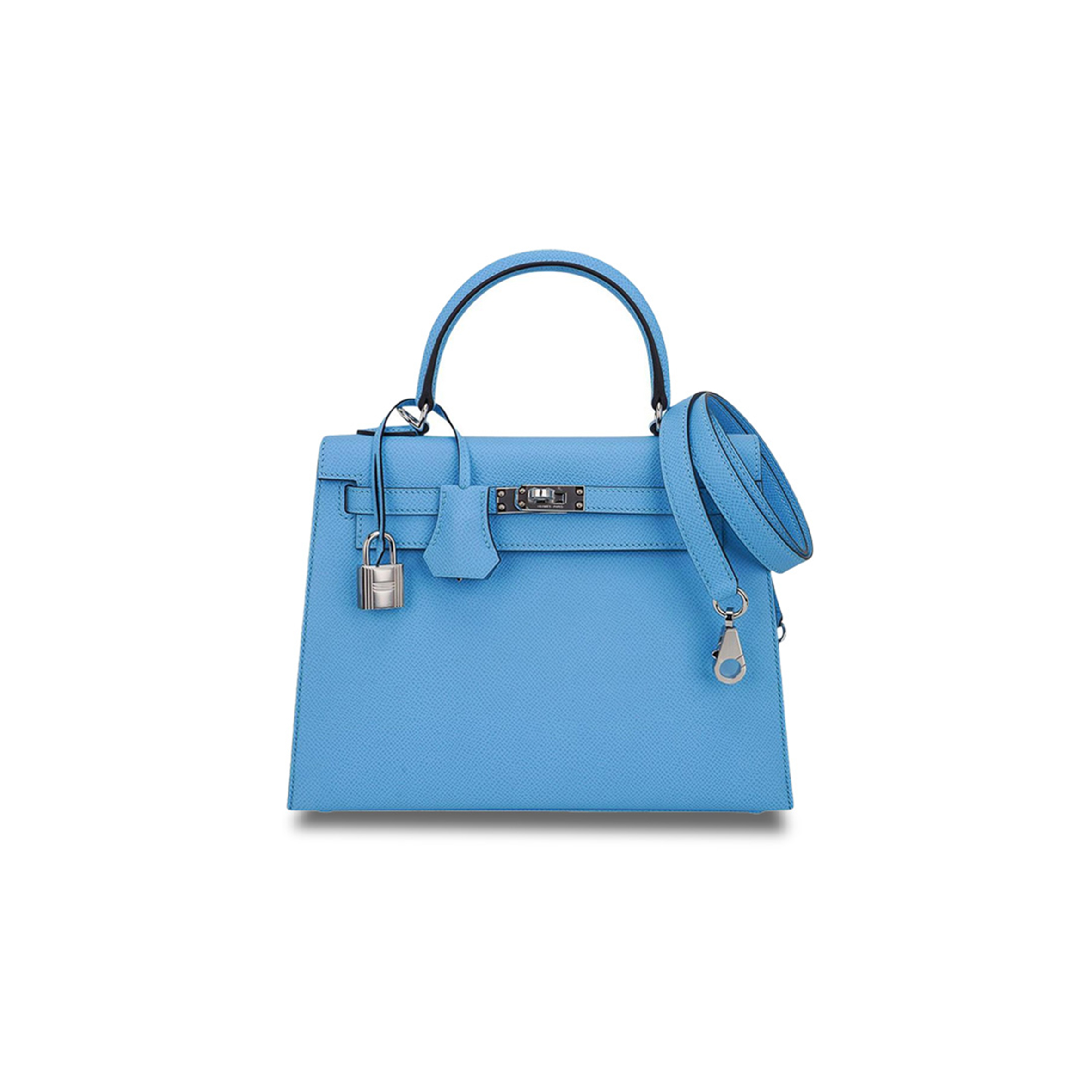 HERMÈS KELLY SELLIER 25 BAG BLUE CELESTE PALLADIUM EPSOM LEATHER (25*17*7cm) 